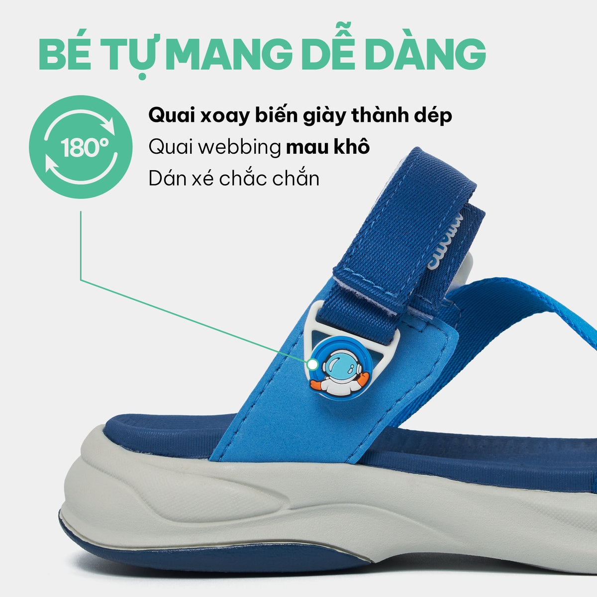 Sandal trẻ em Little 8 quai hậu xoay xanh