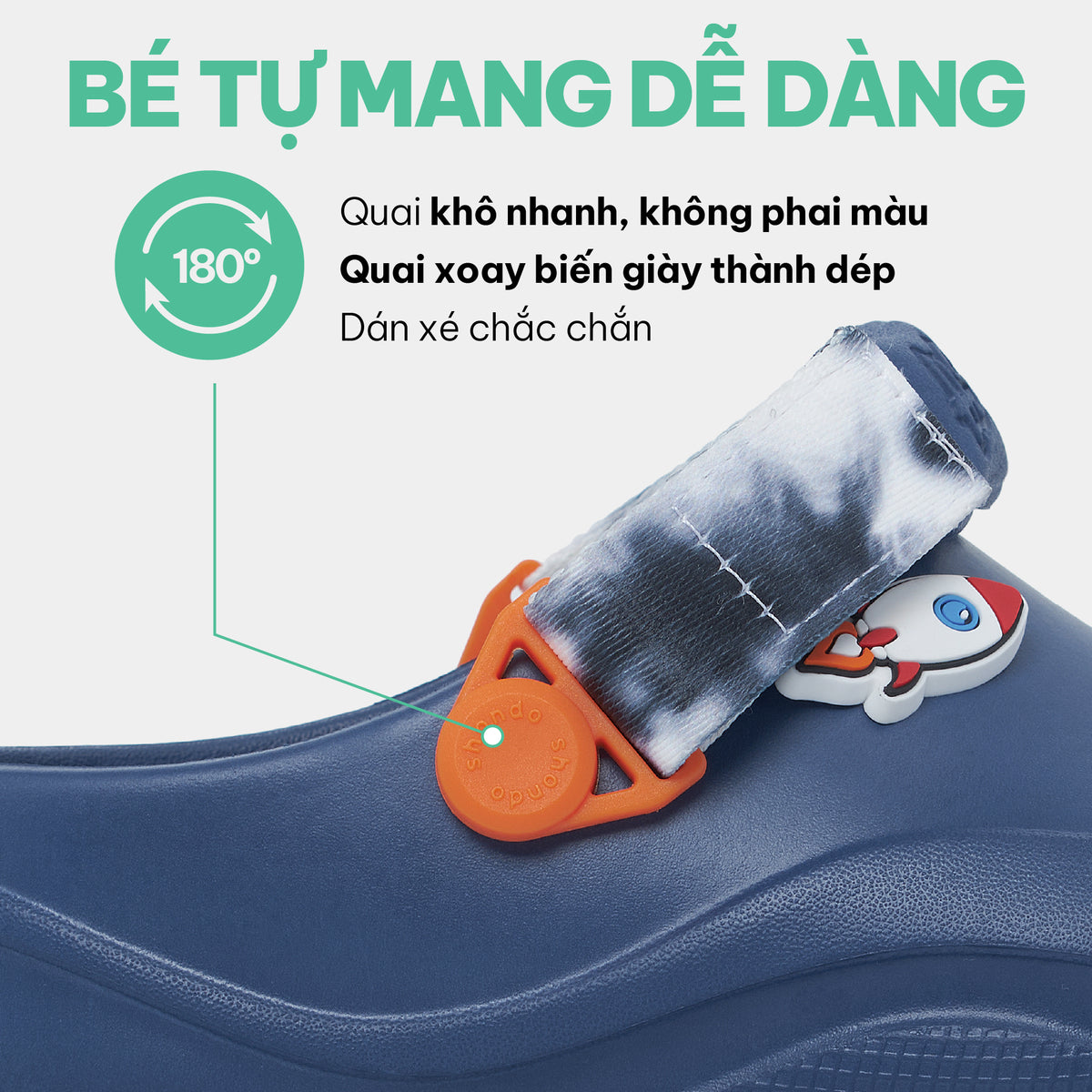 Clog Little Suke bé trai nhựa đúc xanh đậm