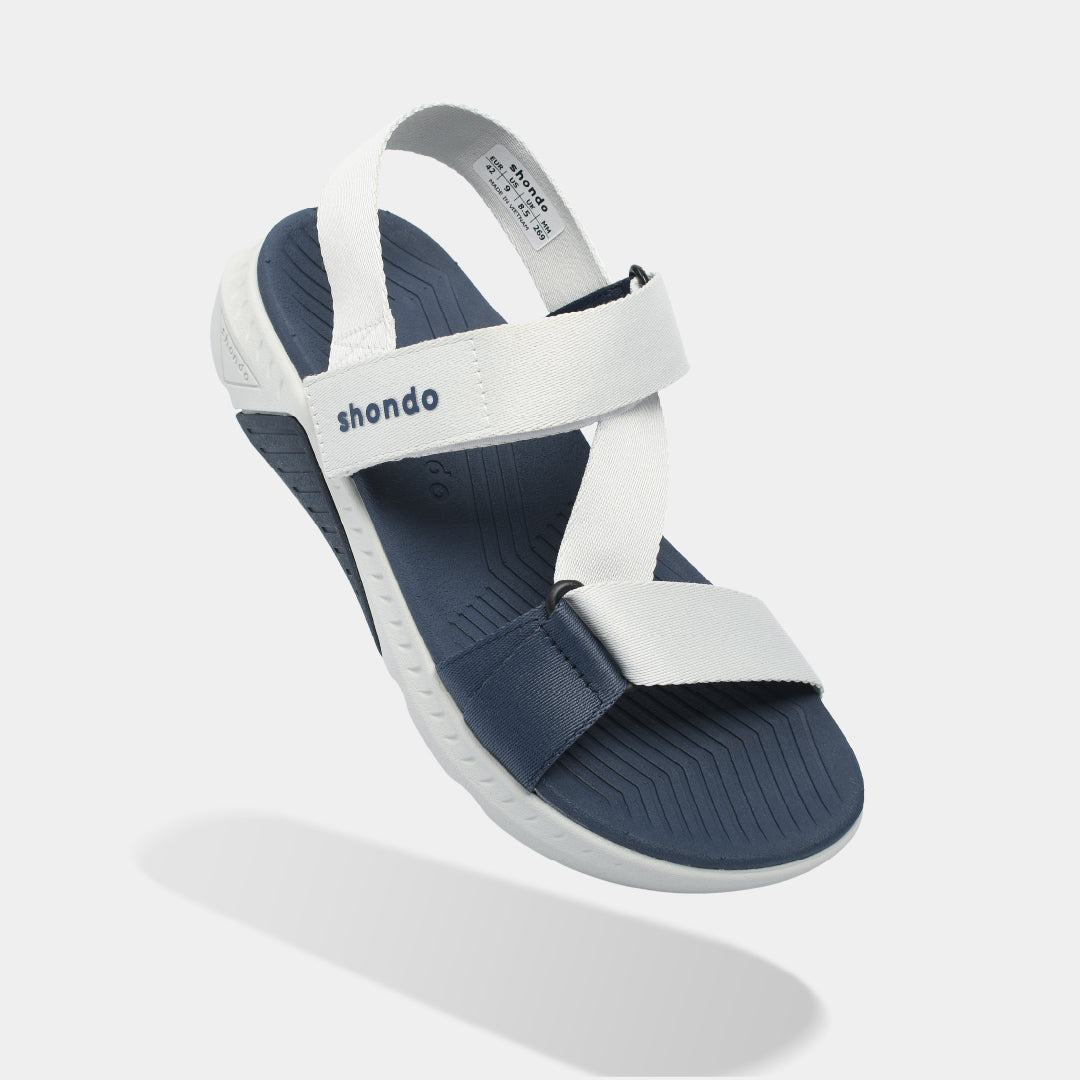 Giày Sandal Nam Nữ Shondo F7R Quai Chéo Xám Rêu Xanh Dương