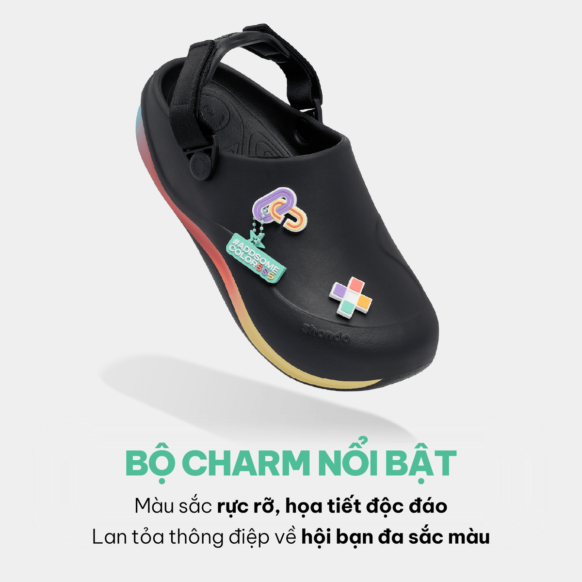 Giày Clog Suke Pride Unisex Cầu Vồng Lục Sắc Đen