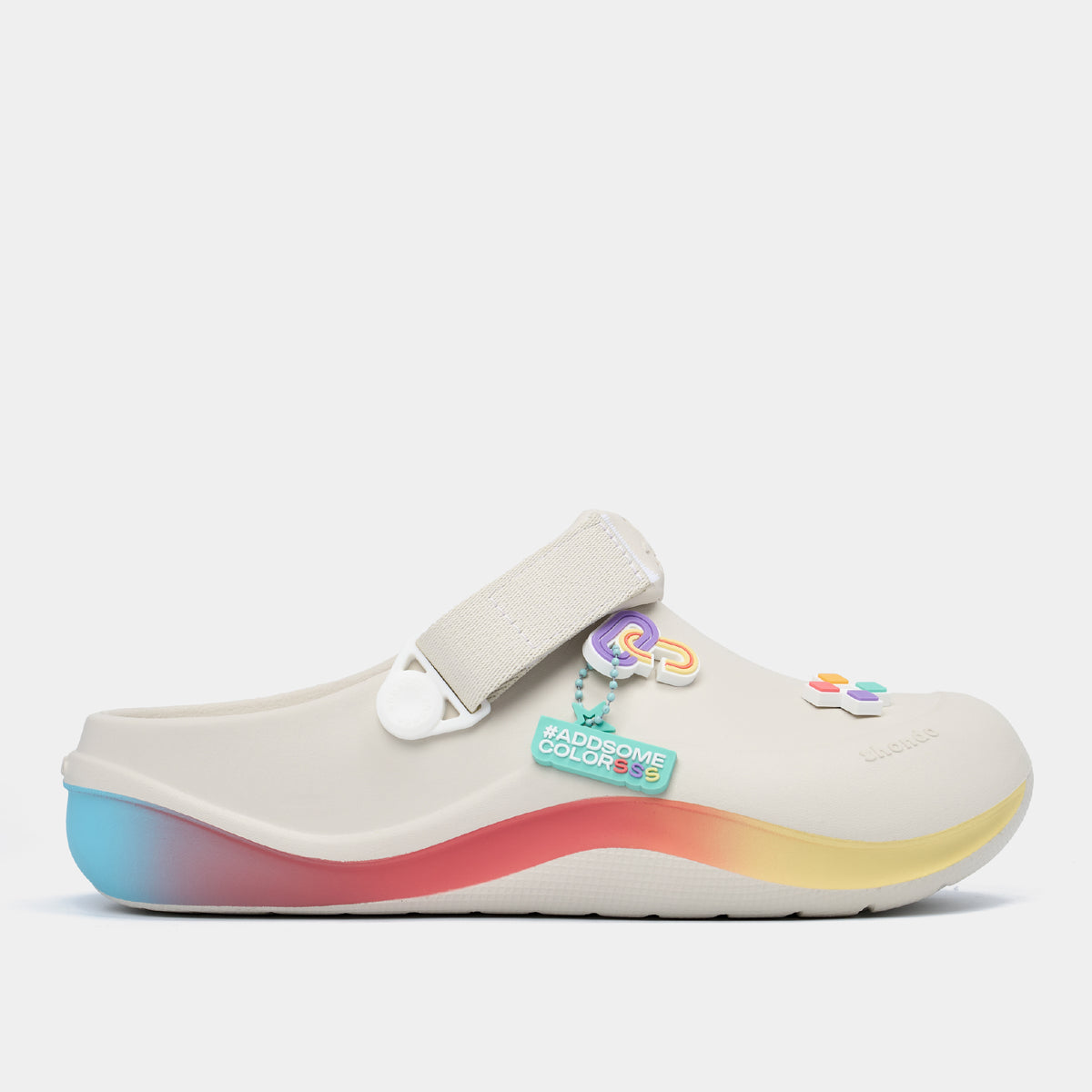 Giày Clog Suke Pride Unisex Cầu Vồng Lục Sắc Trắng Kem