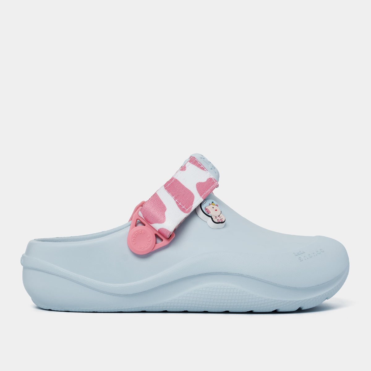 Clog Little Suke bé gái nhựa đúc xanh trời đai bò sữa hồng