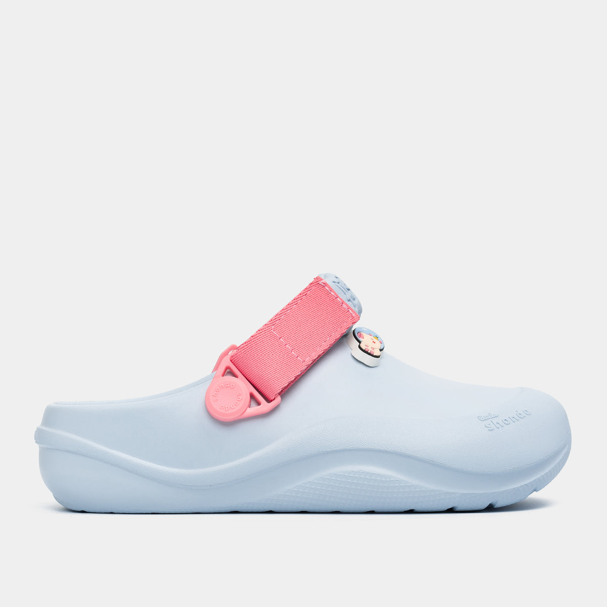Clog Little Suke bé gái nhựa đúc xanh trời đai hồng dâu