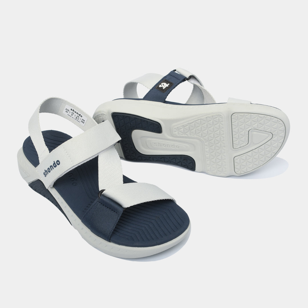 Giày Sandal Nam Nữ Shondo F7R Quai Chéo Xám Rêu Xanh Dương