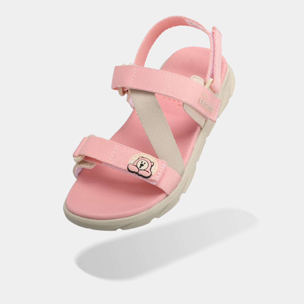 Sandal bé gái Little 6 tem gấu hồng kem