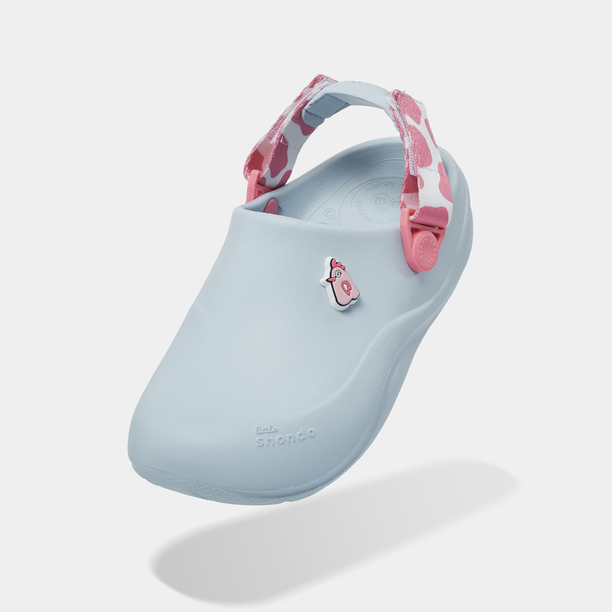 Clog Little Suke bé gái nhựa đúc xanh trời đai bò sữa hồng