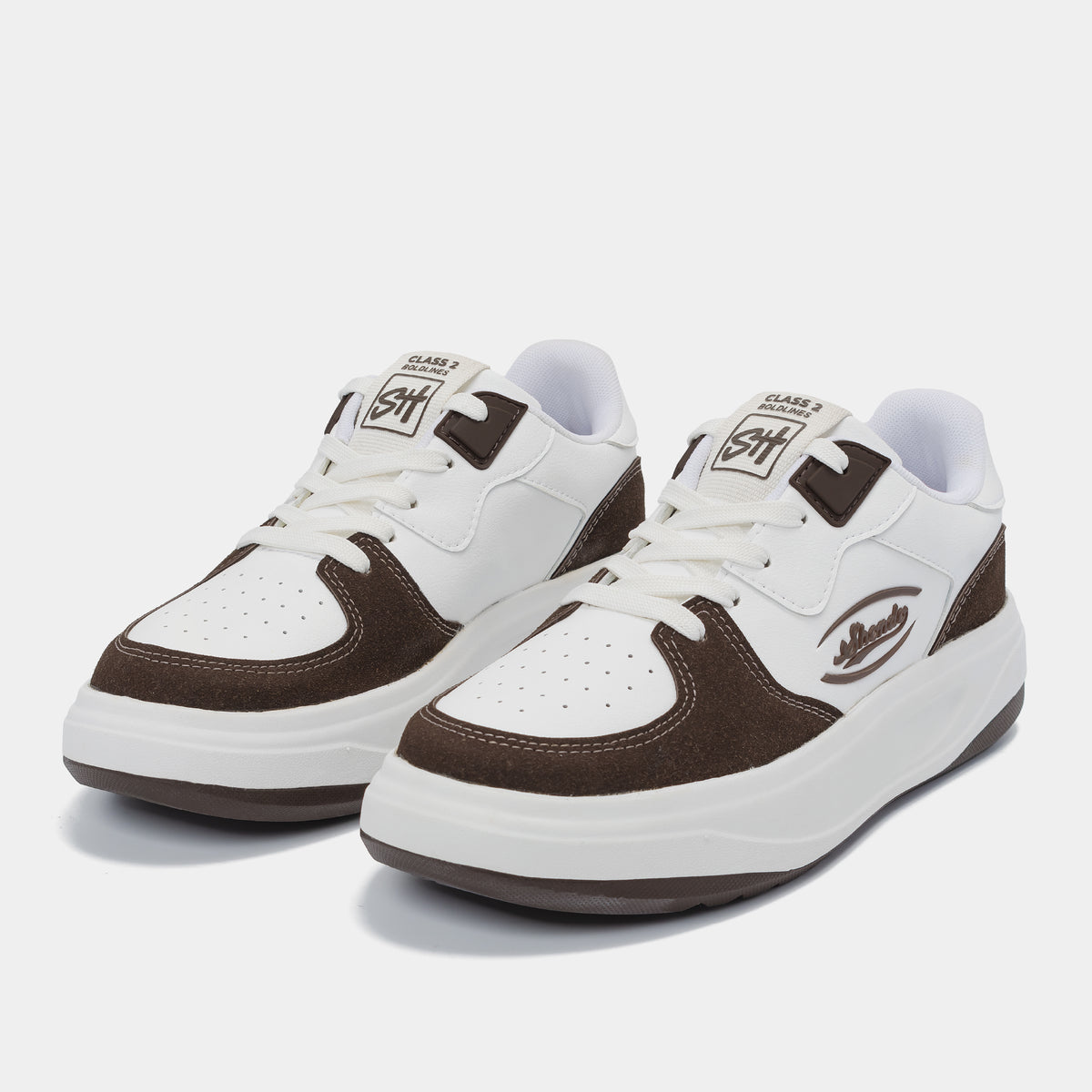 Giày sneaker Class 2 logo Shondo nam nữ trắng nâu