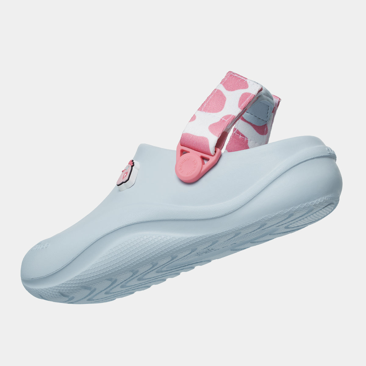 Clog Little Suke bé gái nhựa đúc xanh trời đai bò sữa hồng