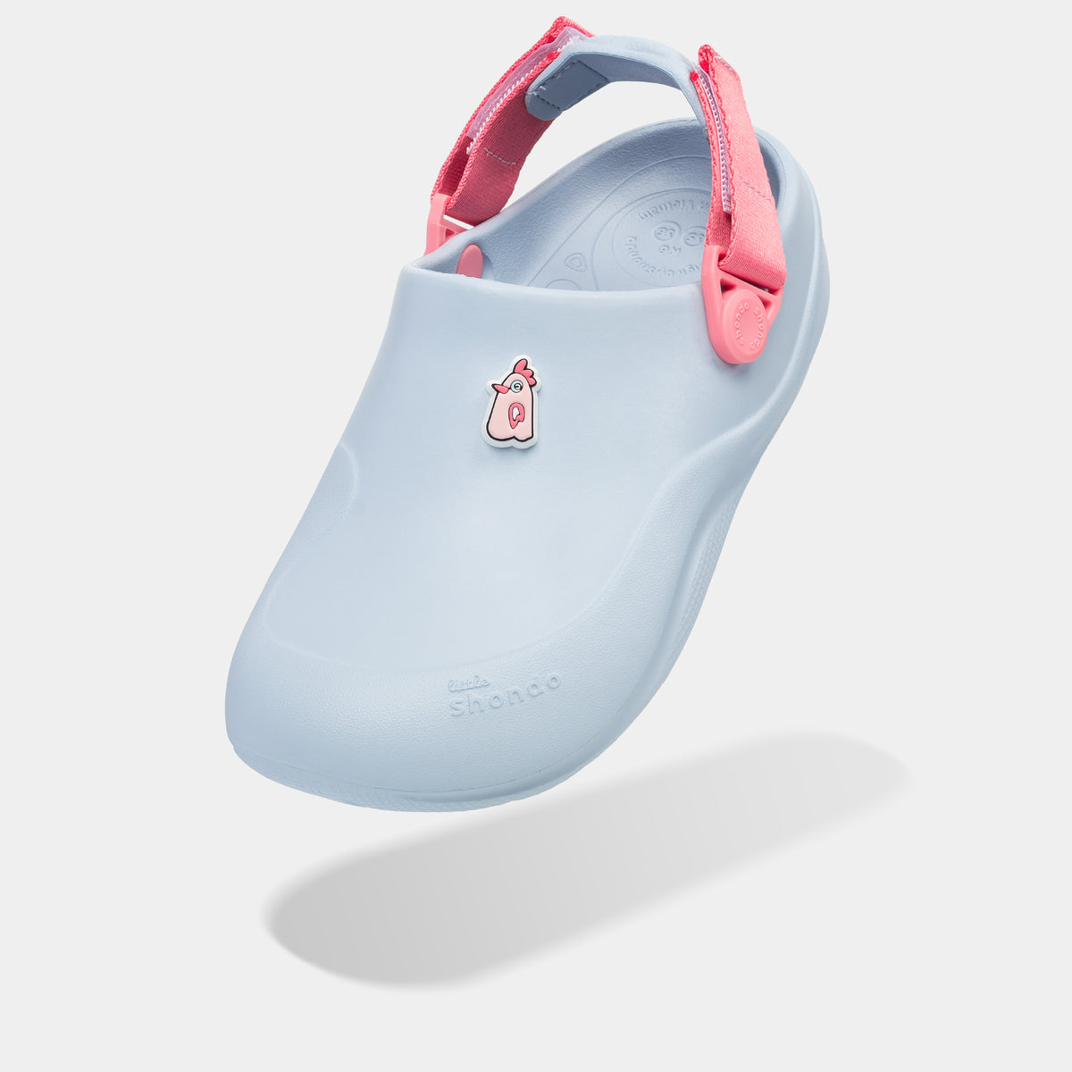 Clog Little Suke bé gái nhựa đúc xanh trời đai hồng dâu
