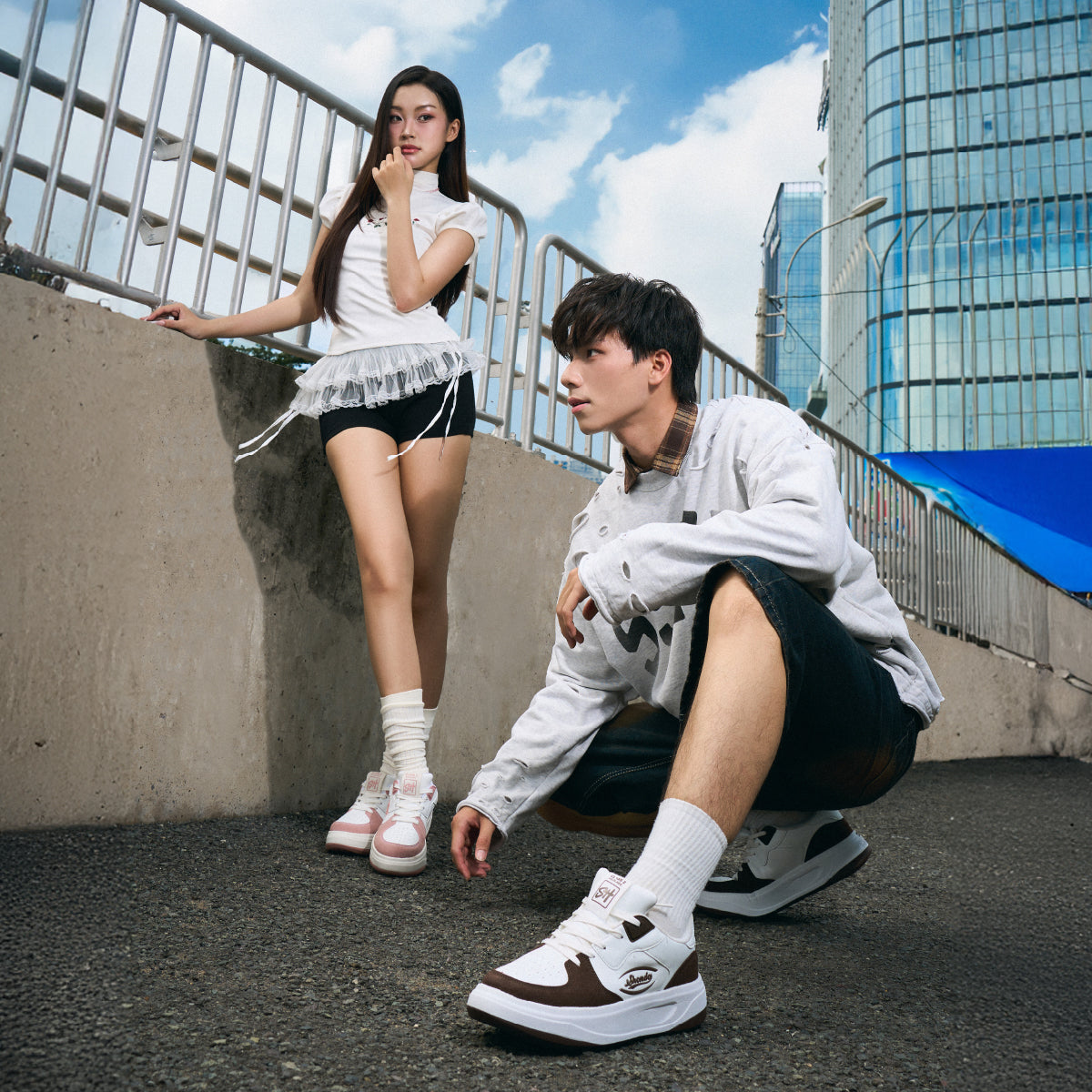 Giày sneaker Class 2 logo Shondo nam nữ trắng nâu