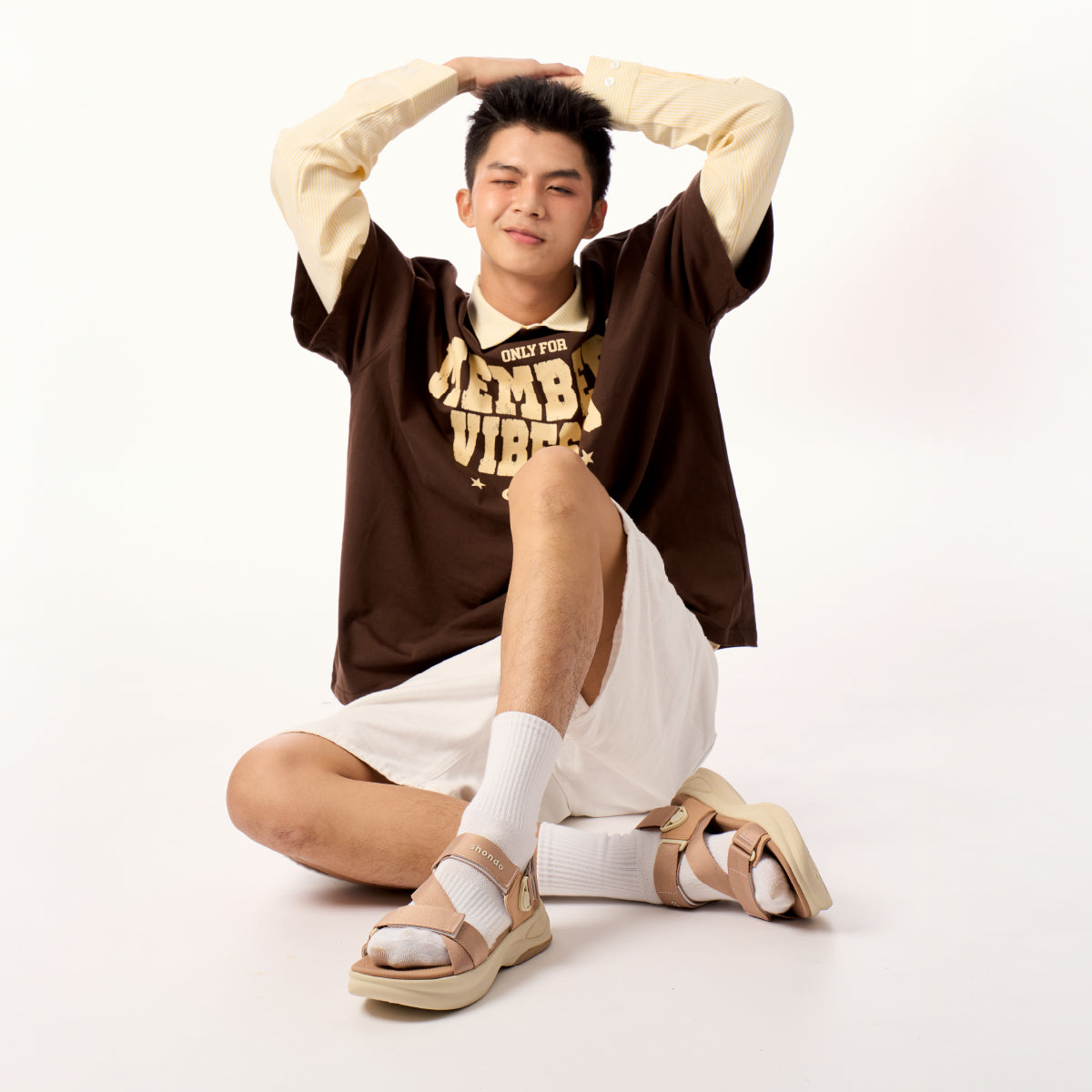 Sandal nam nữ F8B quai xoay nâu