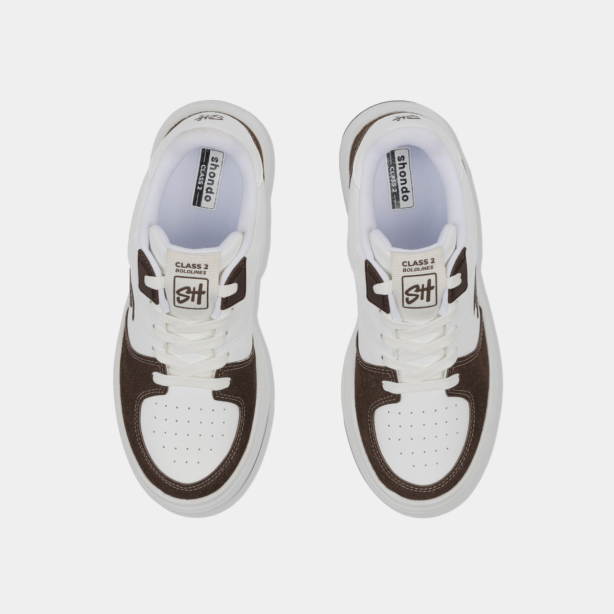 Giày sneaker Class 2 logo Shondo nam nữ trắng nâu