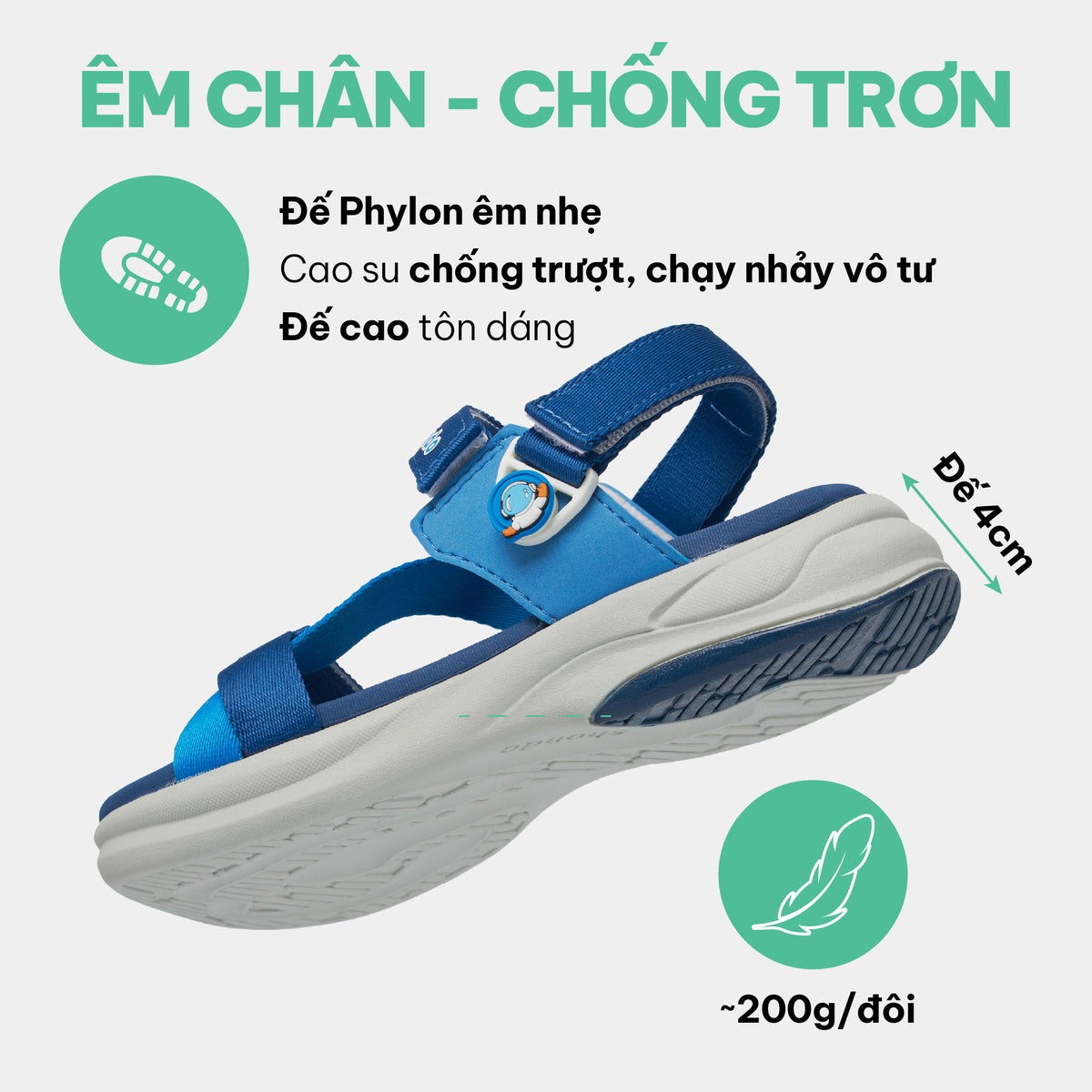 Sandal trẻ em Little 8 quai hậu xoay xanh