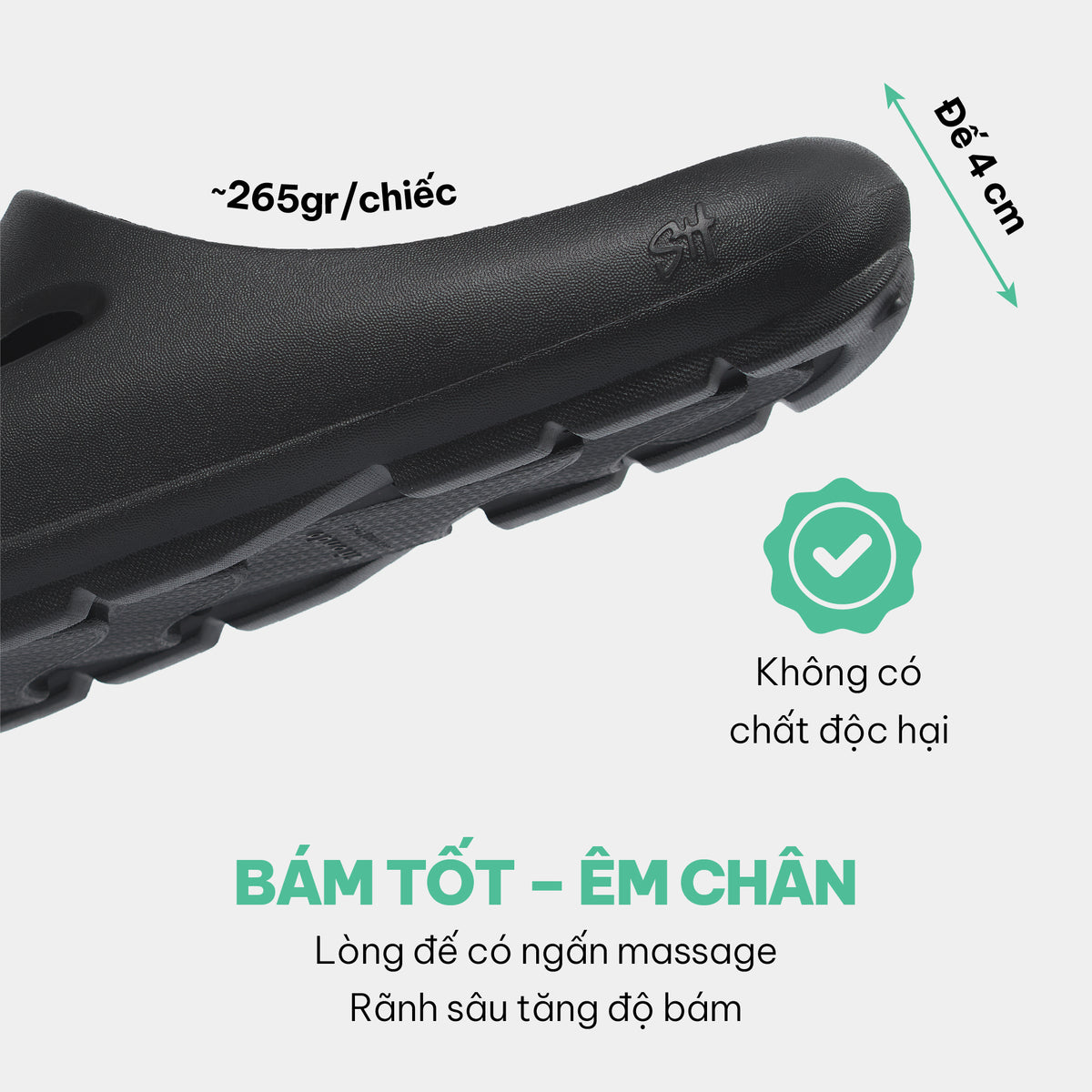 Dép bánh mì nhựa đúc Trendy 6 nam nữ đen