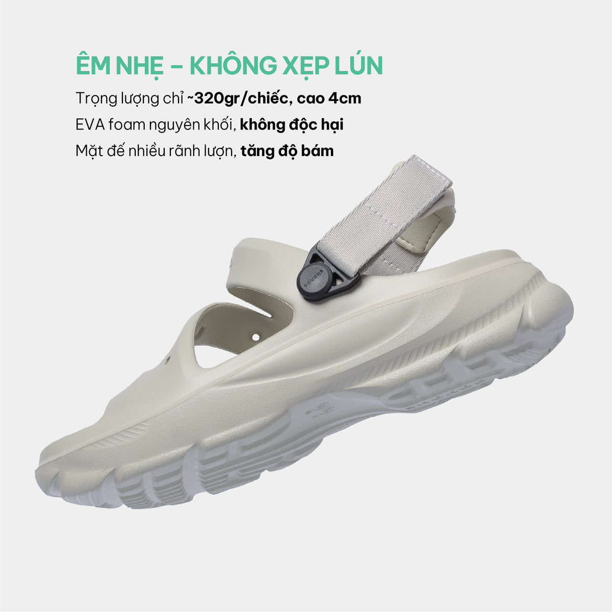 Sandal FX nhựa đúc đi mưa xám rêu