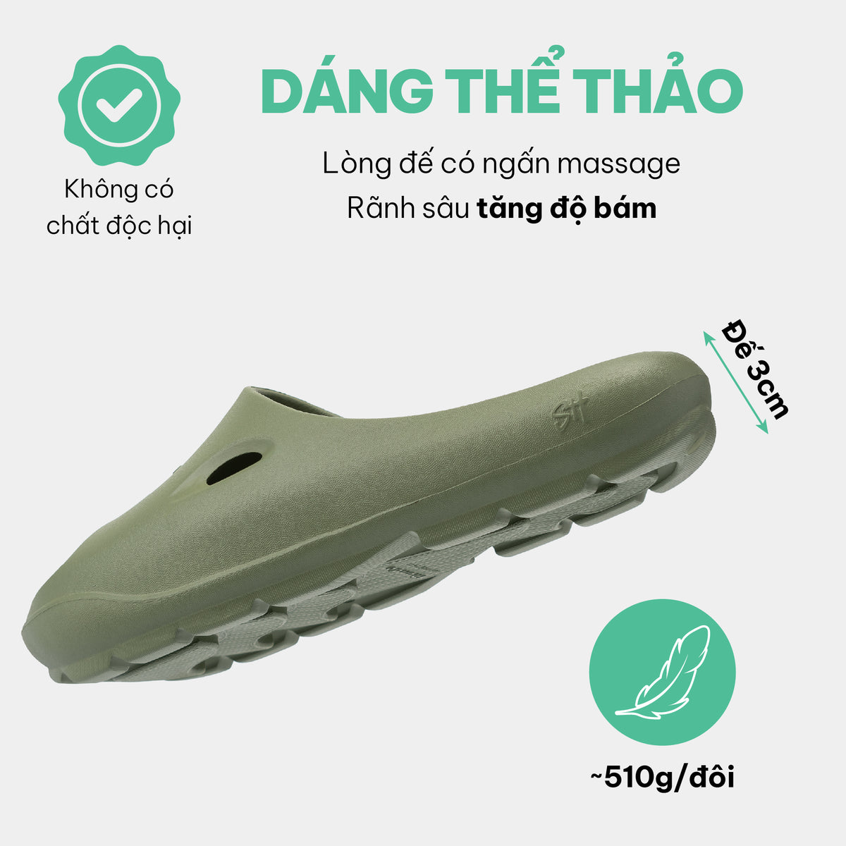 Dép bánh mì nhựa đúc Trendy 6 nam xanh rêu