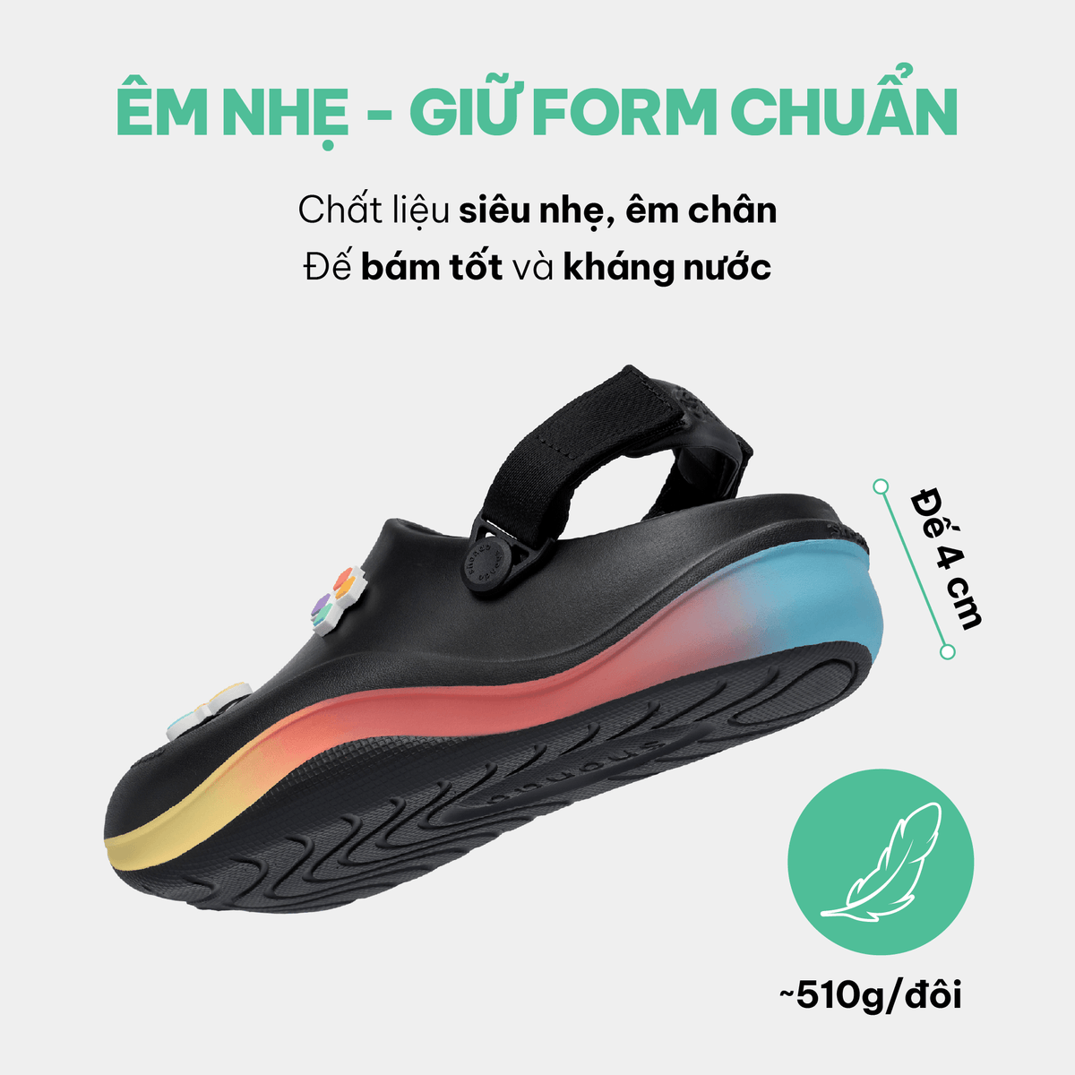 Giày Clog Suke Pride Unisex Cầu Vồng Lục Sắc Đen