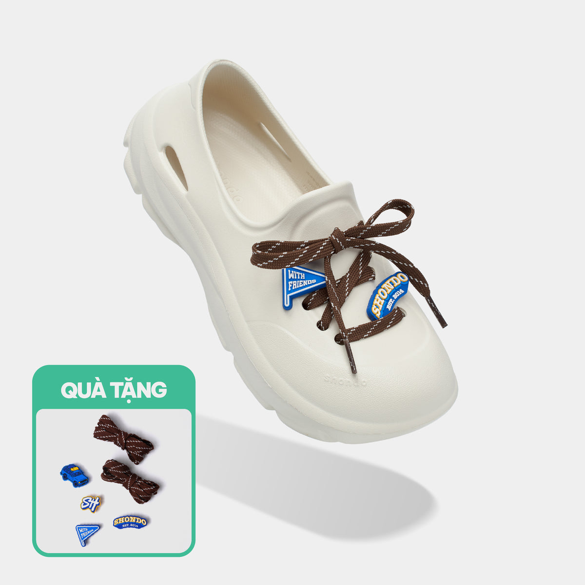 Giày Sneaker Shondo EZI Limax Unisex Màu Trắng Kem