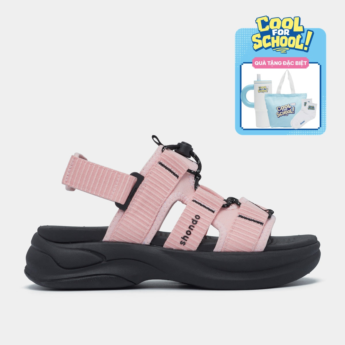 Sandal F8B Hiking Nữ Hồng Đen
