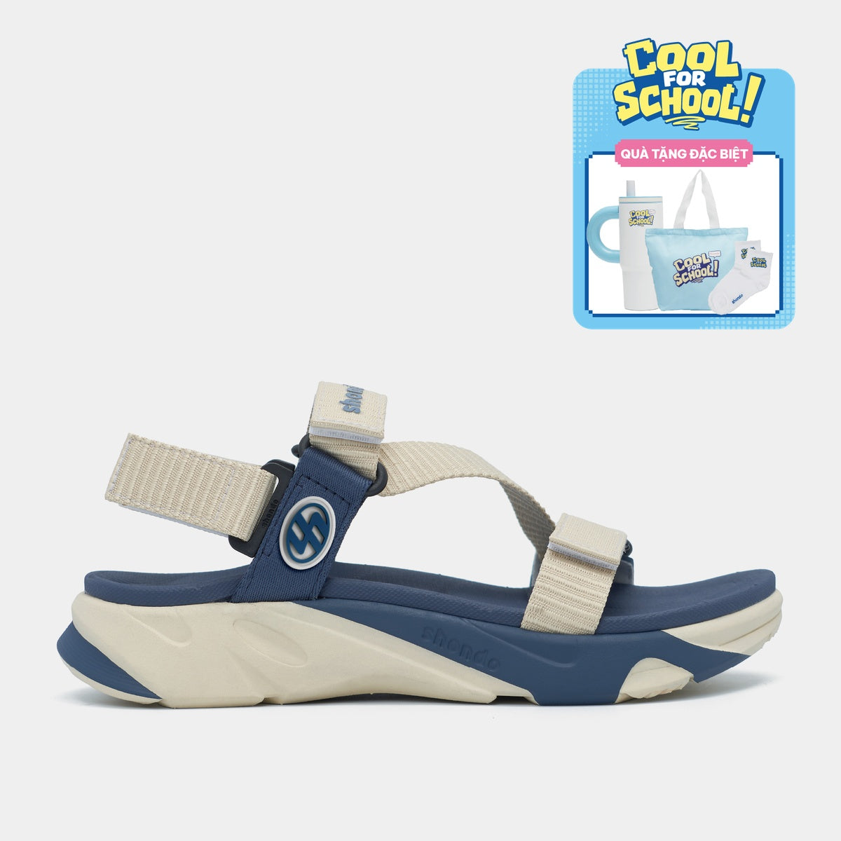 Sandal Unisex Shondo F8M Quai Dệt Dập Gân Be Xanh Navy