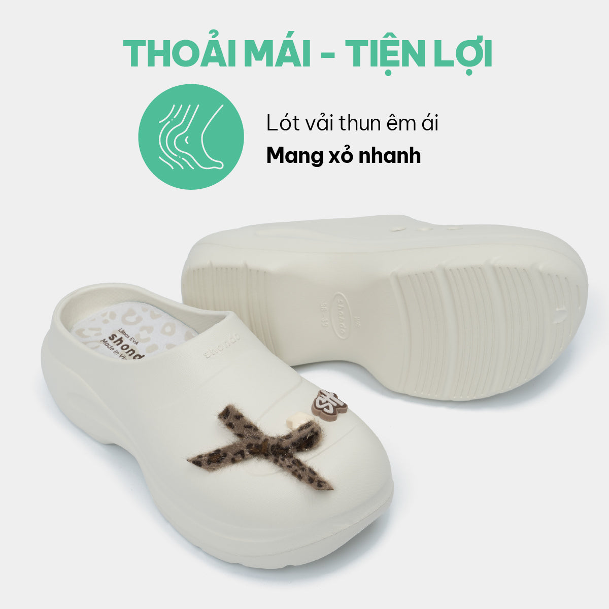 Dép Sục Nữ Mule Chic Da Báo Đế Cao Trắng Kem