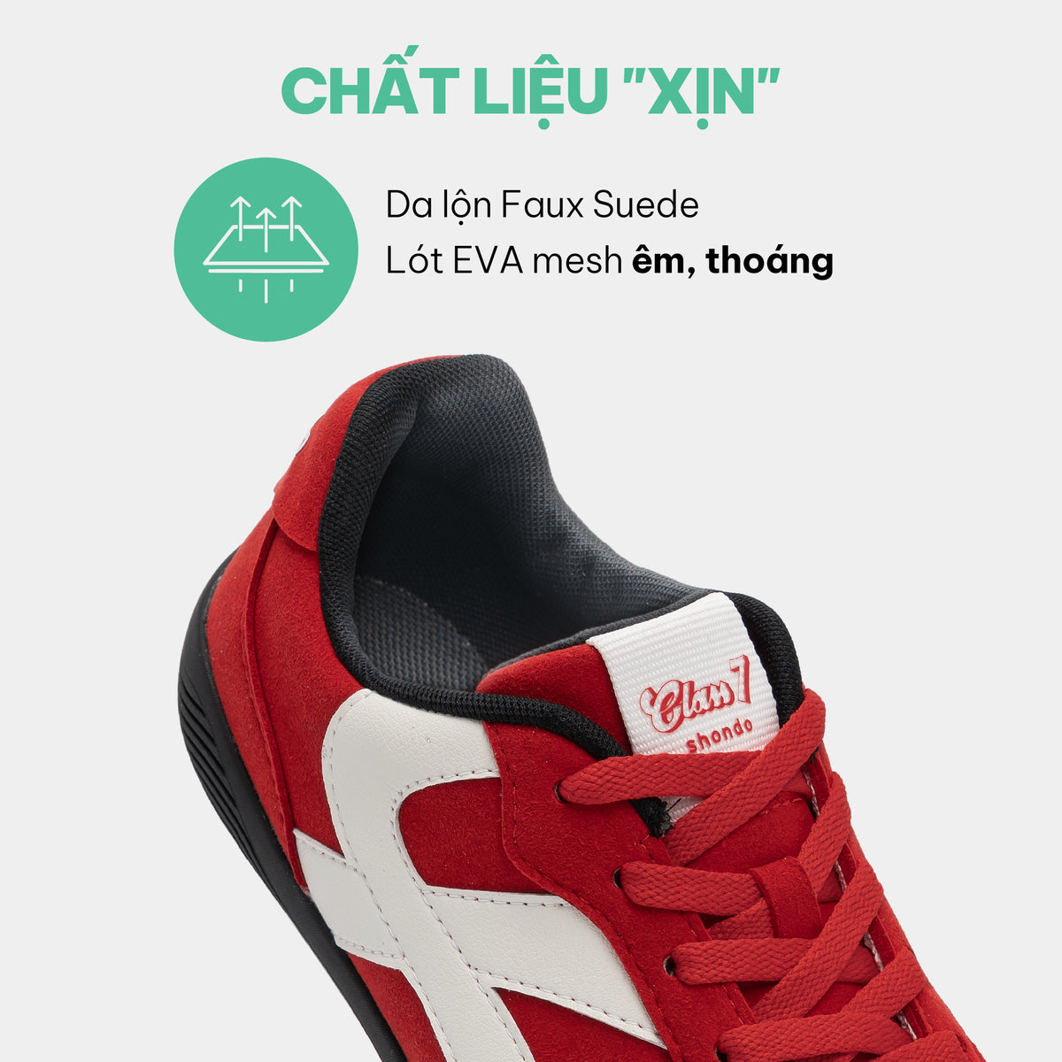 Giày Sneaker Shondo Class 7 Đế Thấp Unisex Màu Đỏ