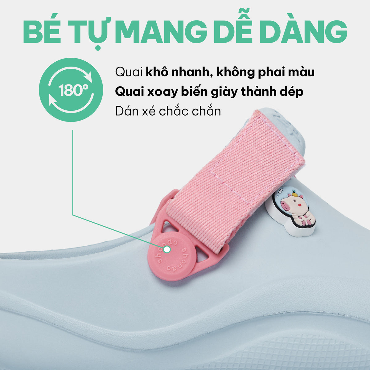 Clog Little Suke bé gái nhựa đúc xanh trời đai hồng dâu