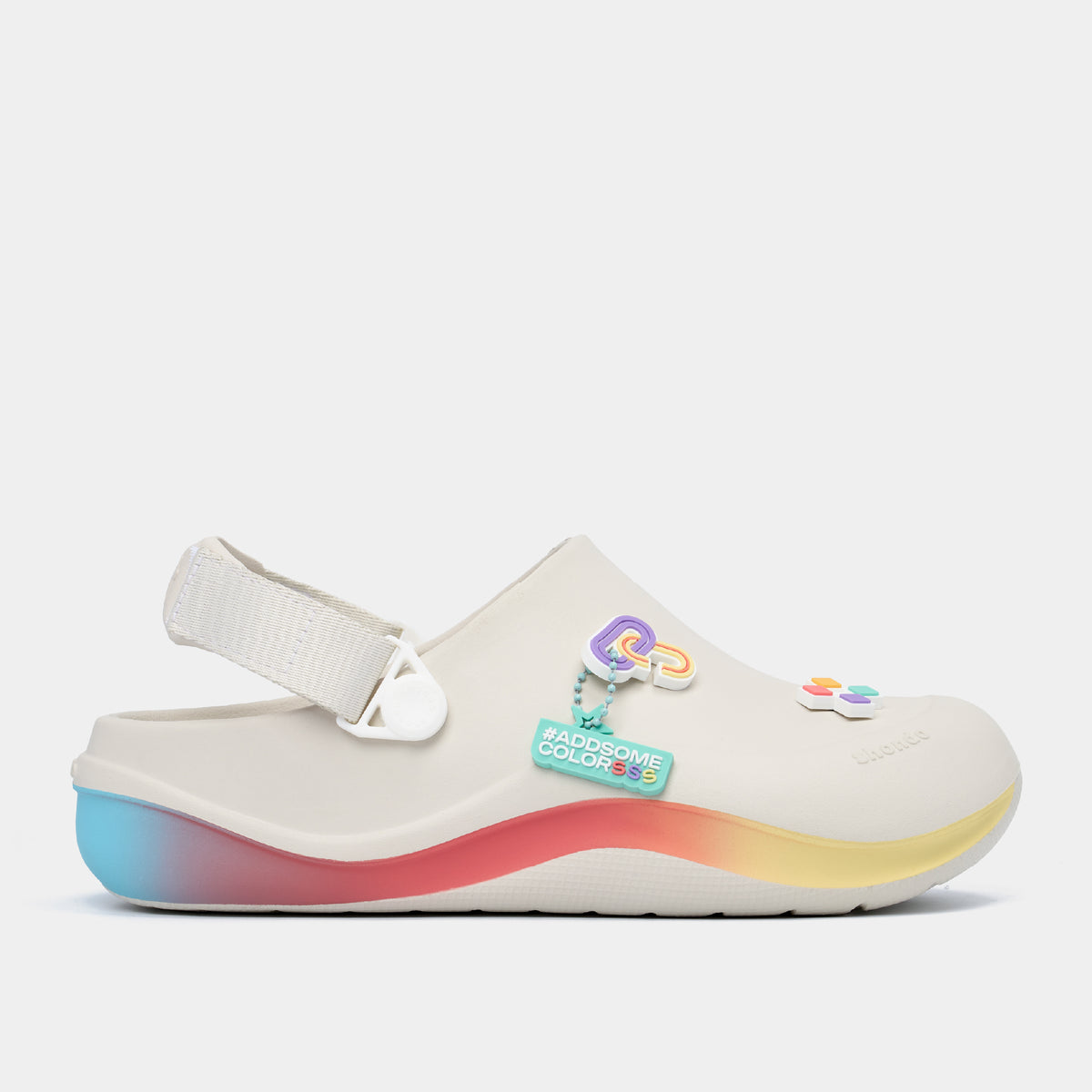 Giày Clog Suke Pride Unisex Cầu Vồng Lục Sắc Trắng Kem