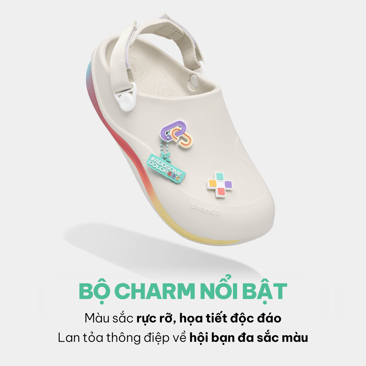 Giày Clog Suke Pride Unisex Cầu Vồng Lục Sắc Trắng Kem