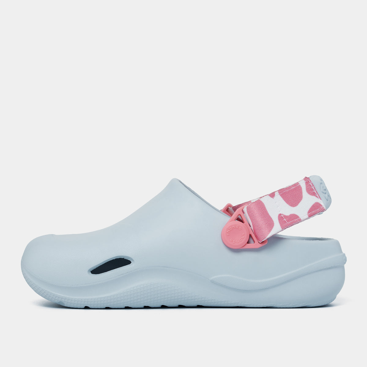 Clog Little Suke bé gái nhựa đúc xanh trời đai bò sữa hồng