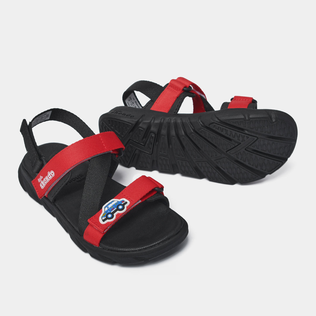 Sandal bé trai Little 6 tem ô tô đen