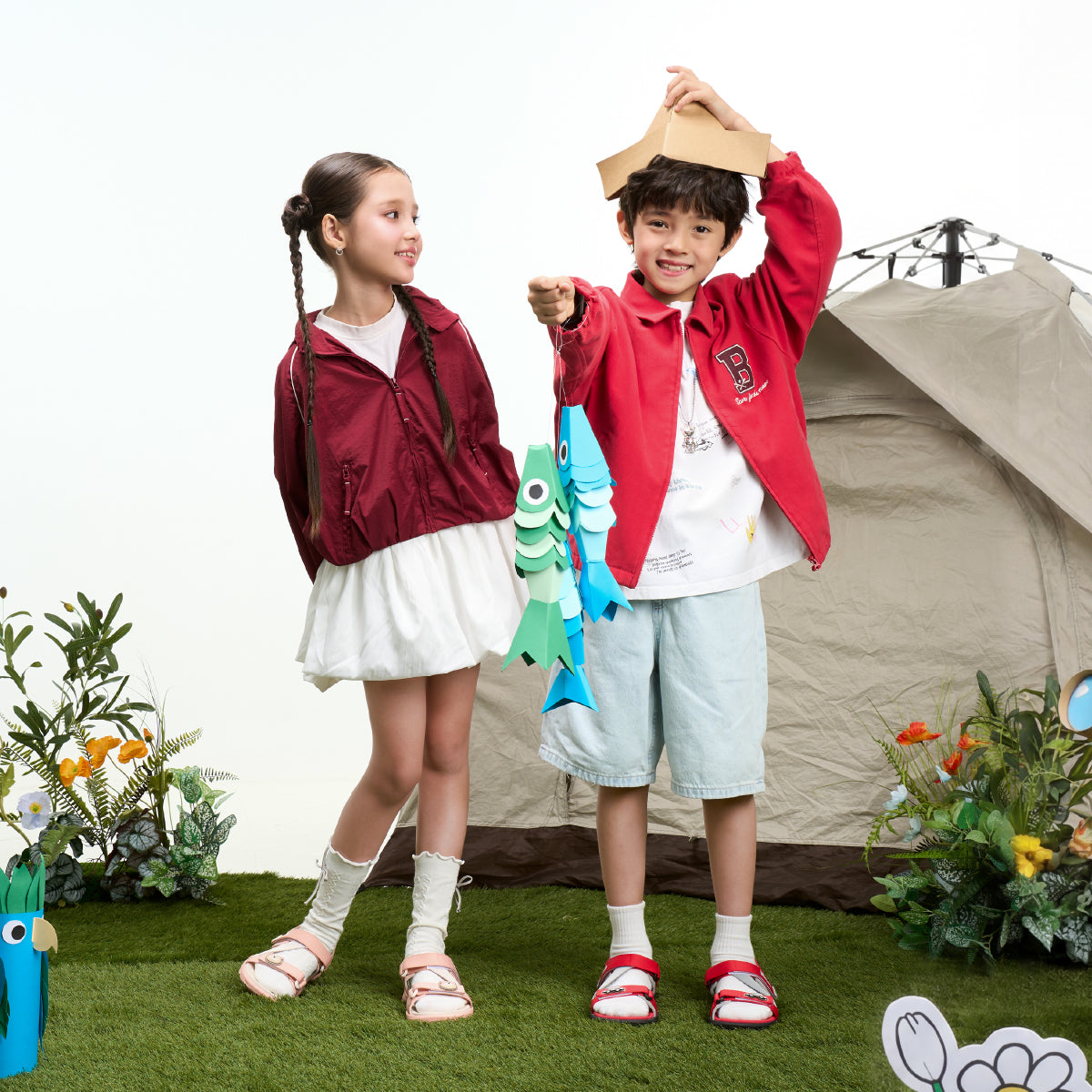 Sandal Trẻ Em Little 6 Quai Chéo Hồng Kem
