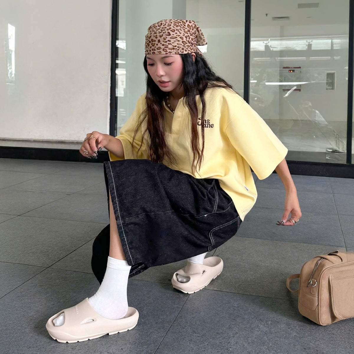 Dép bánh mì nhựa đúc Trendy 6 nam nữ be