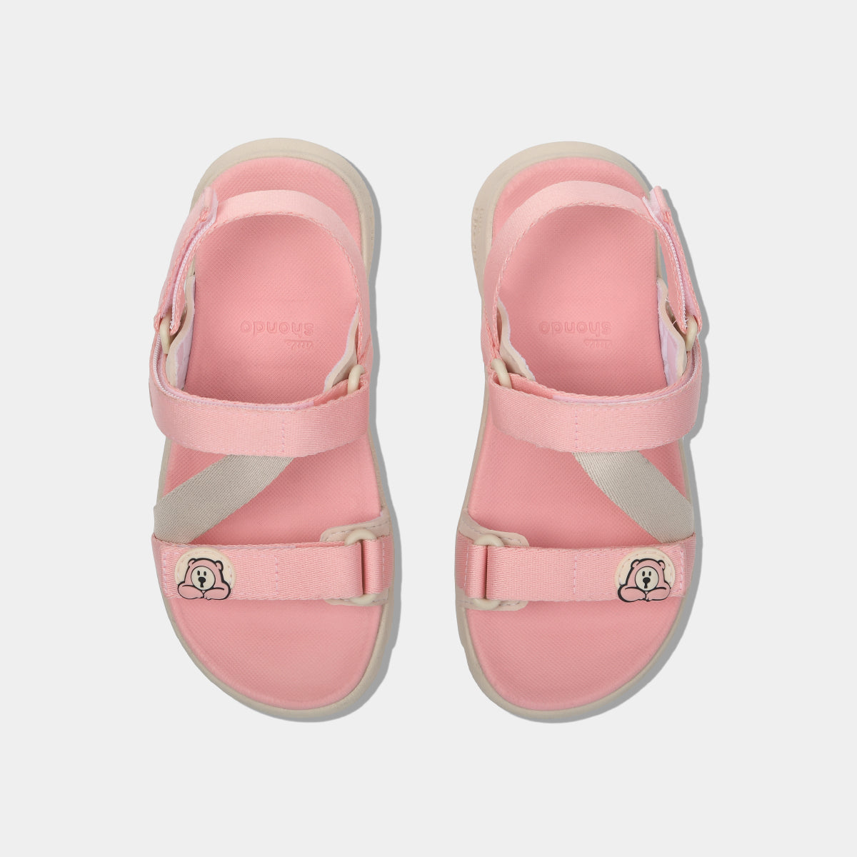Sandal bé gái Little 6 tem gấu hồng kem
