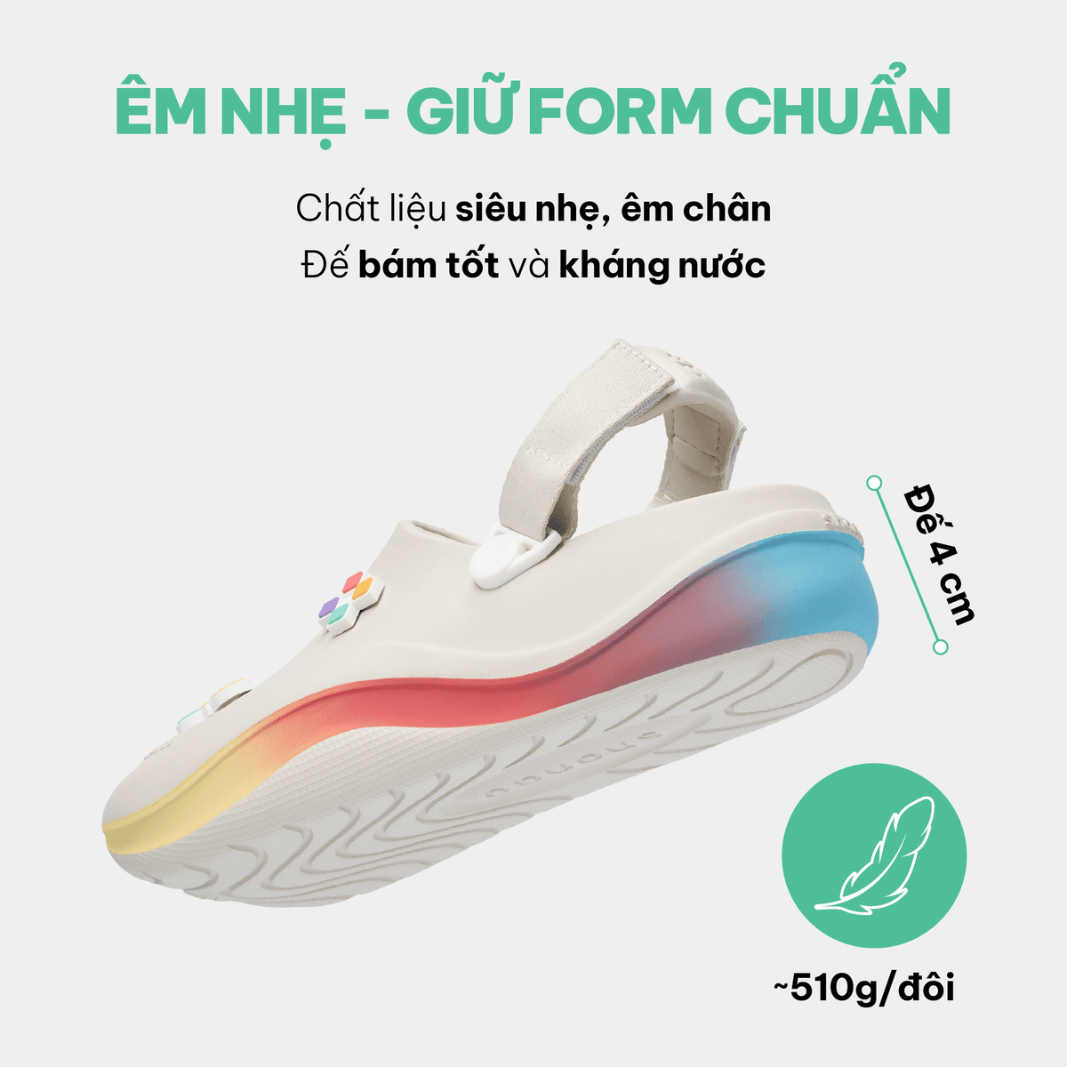 Giày Clog Suke Pride Unisex Cầu Vồng Lục Sắc Trắng Kem