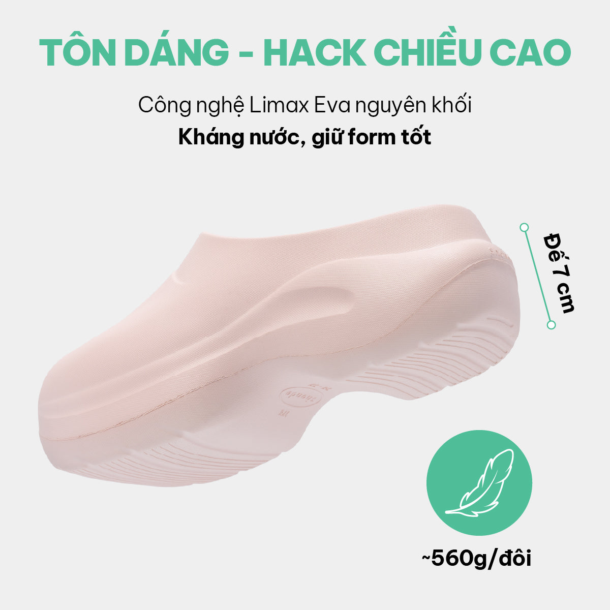 Clog MULE CHIC Limax đế cao nữ hồng