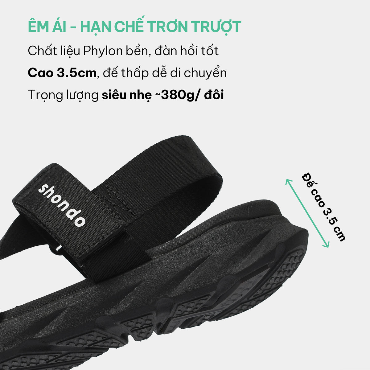Sandals F6 sport đen quai liền thun