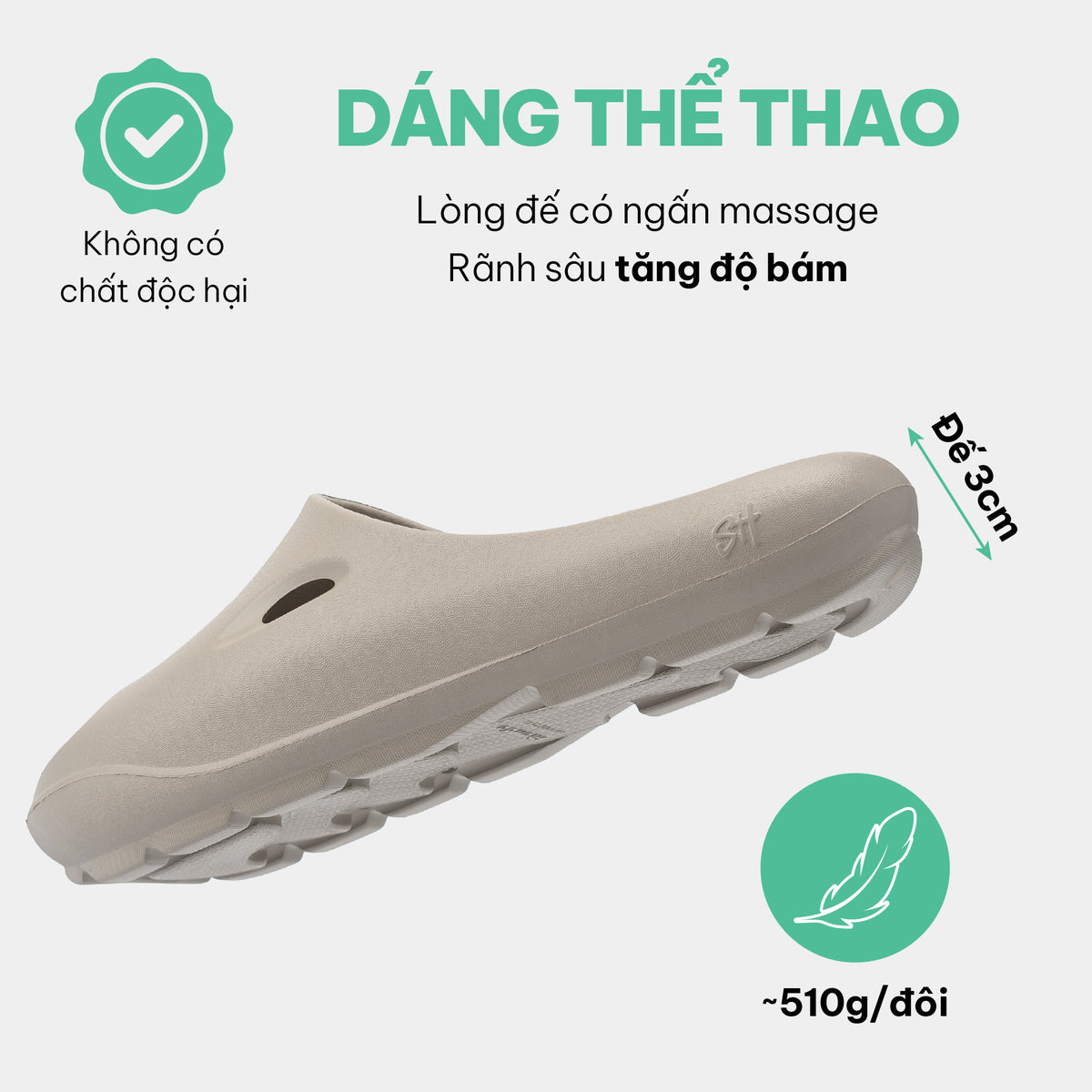 Dép bánh mì nhựa đúc Trendy 6 unisex nâu nhạt