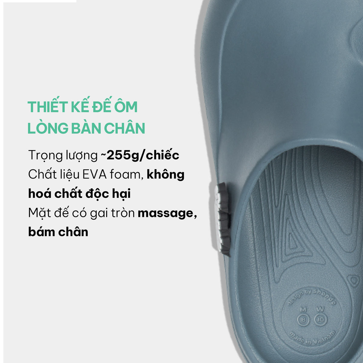 Clog Suke nam nữ nhựa đúc gắn charm xanh dương đậm