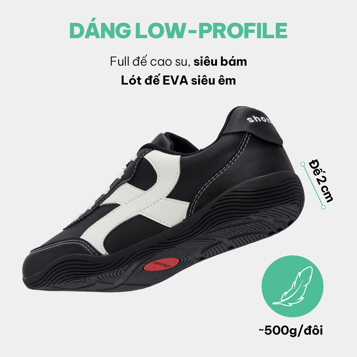 Giày Sneaker Shondo Class 7 Đế Thấp Unisex Màu Đen