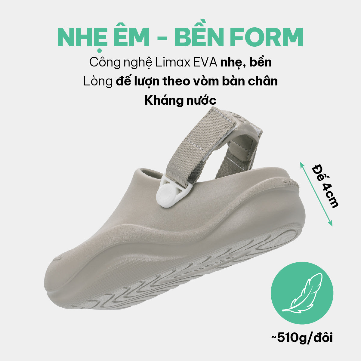 Clog Suke unisex nâu nhạt