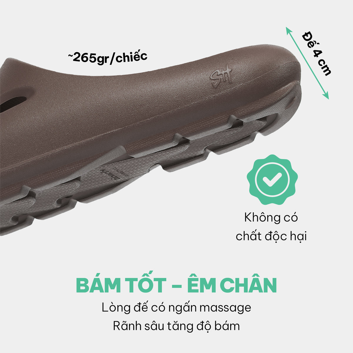 Dép bánh mì nhựa đúc Trendy 6 nam nữ nâu đậm