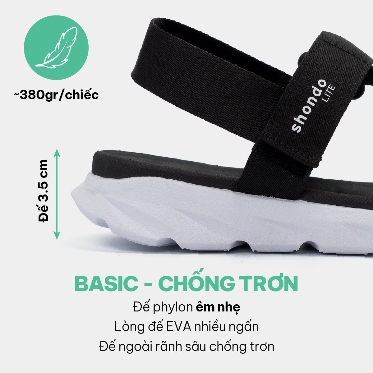 Sandal học sinh F6S Shondo Lite đen trắng