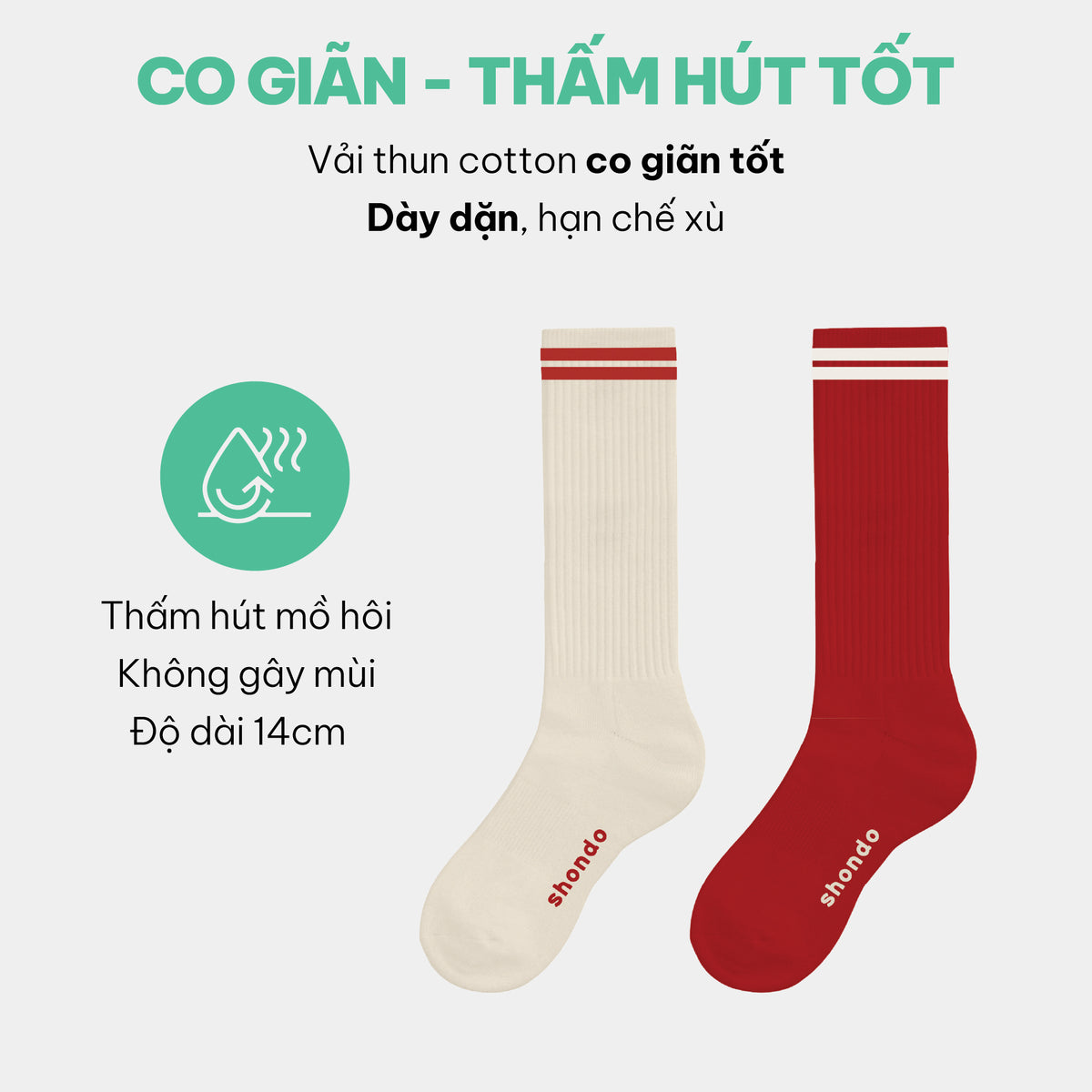 Set 2 đôi vớ cổ cao kem & đỏ