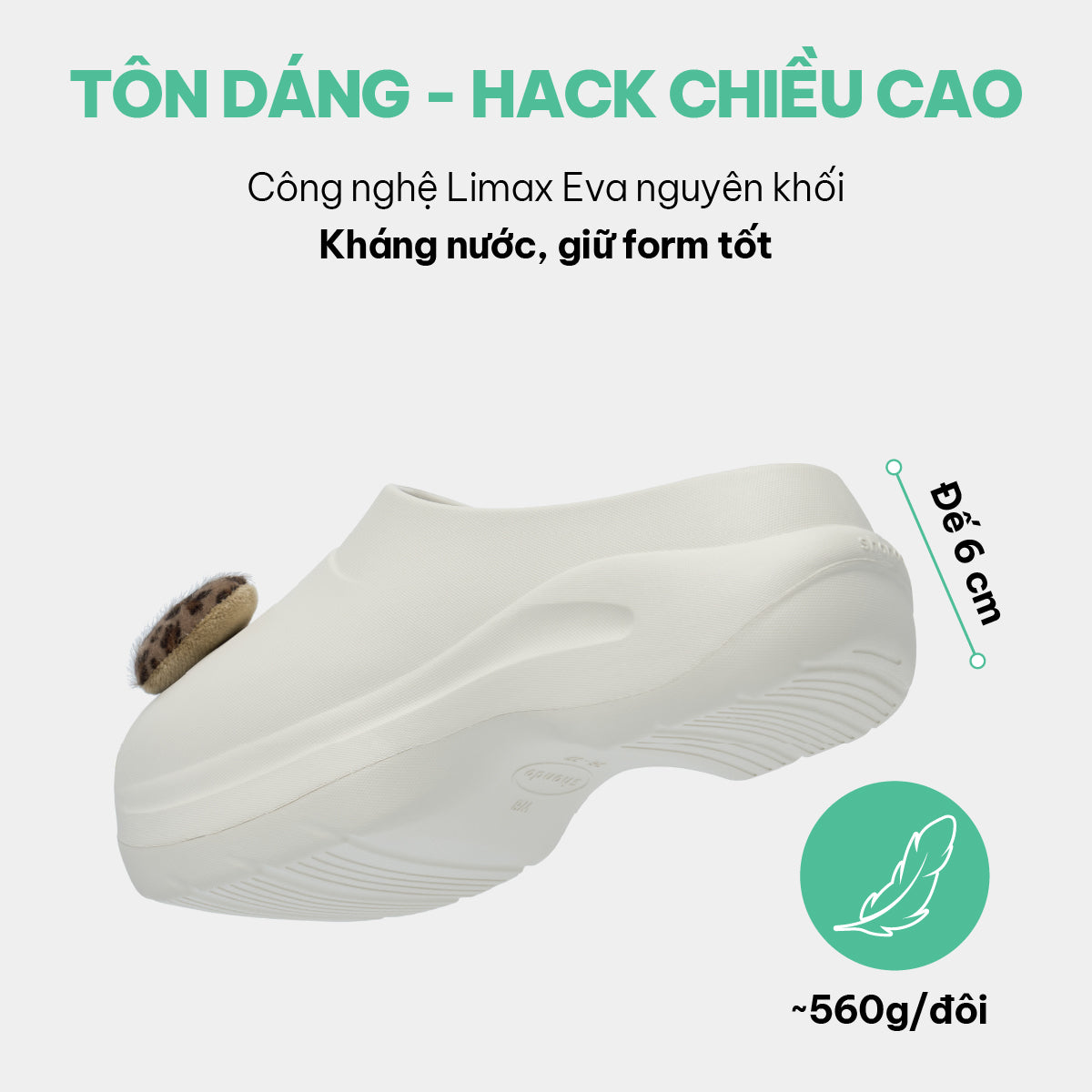Dép Sục Nữ Mule Chic Da Báo Đế Cao Trắng Kem