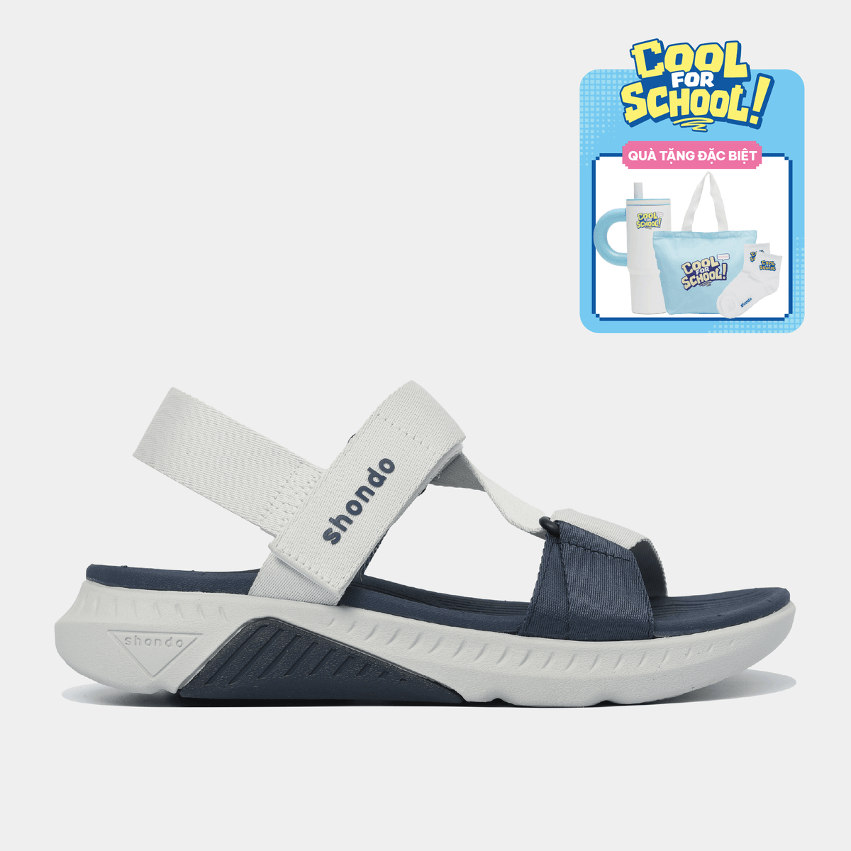 Giày Sandal Nam Nữ Shondo F7R Quai Chéo Xám Rêu Xanh Dương