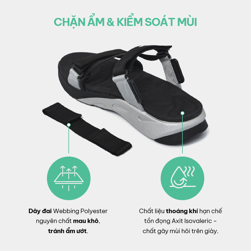 Sandal F8M thể thao nam nữ quai chéo đen