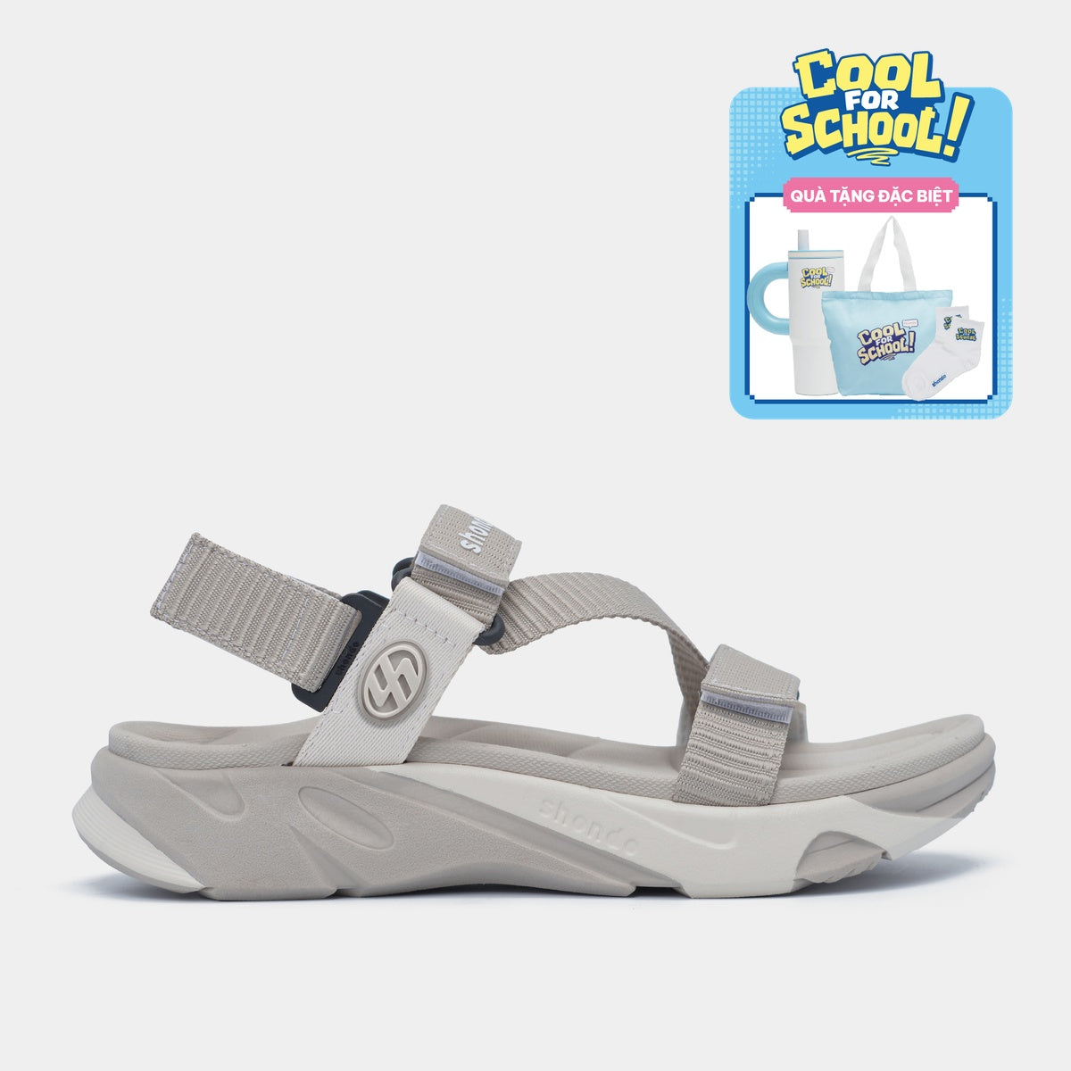 Sandal Unisex Shondo F8M Quai Dệt Dập Gân Nâu Nhạt