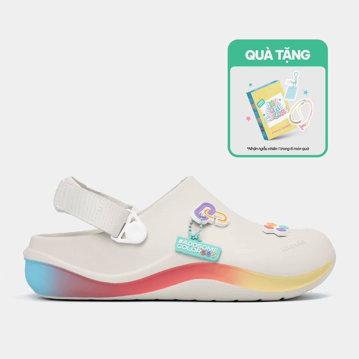 Giày Clog Suke Pride Unisex Cầu Vồng Lục Sắc Trắng Kem