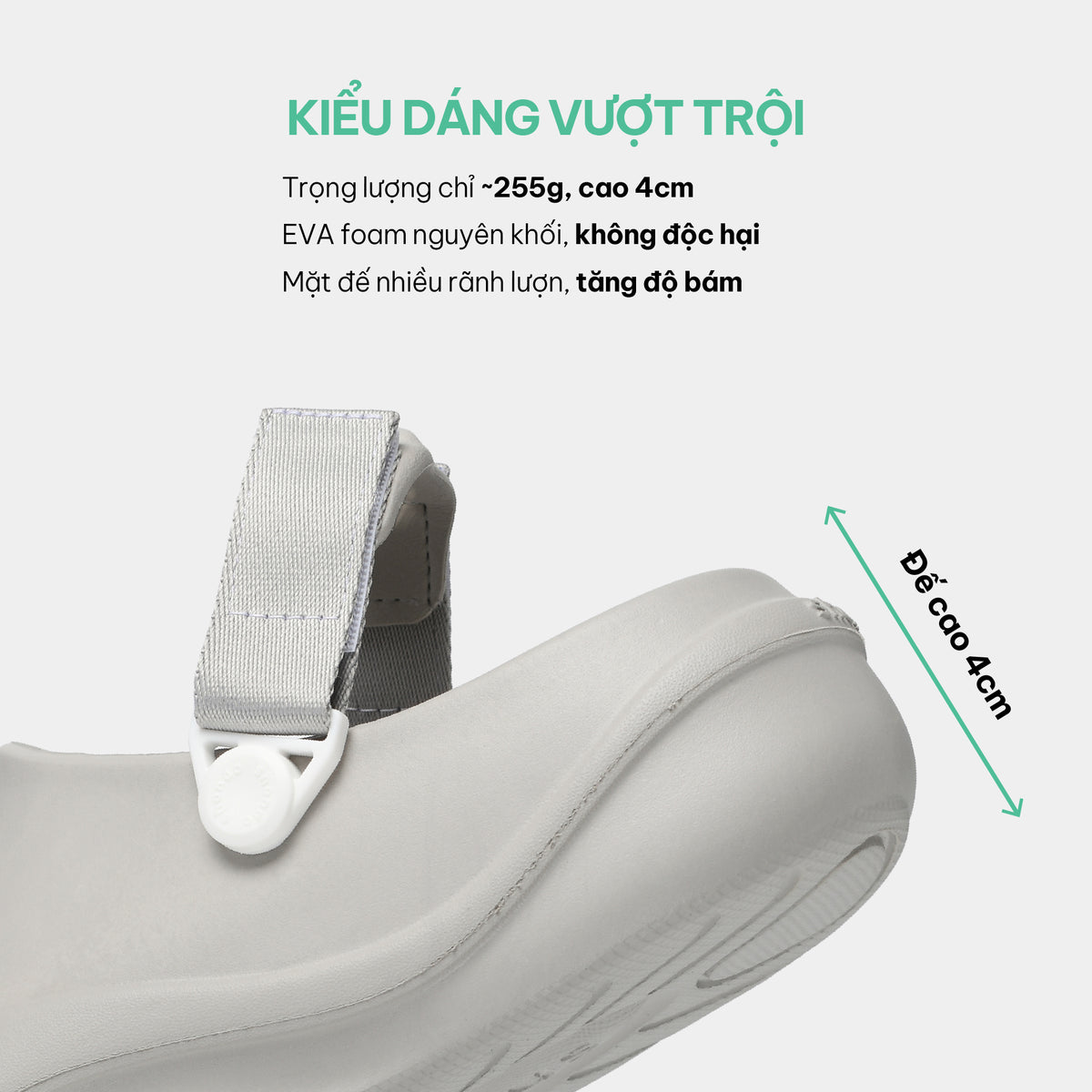 Clog SUKE nhựa đúc nam nữ xám